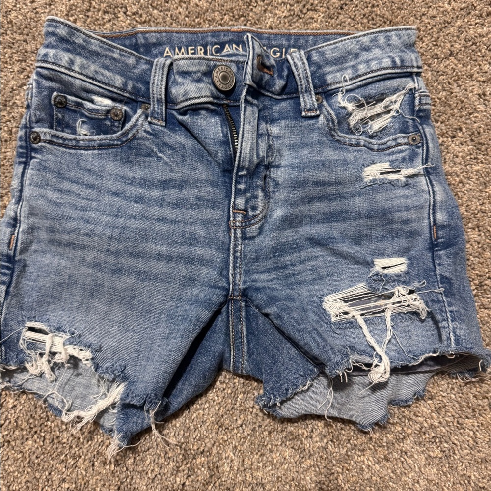 American Eagle Outfitters Blue Distressed Jean Shorts
